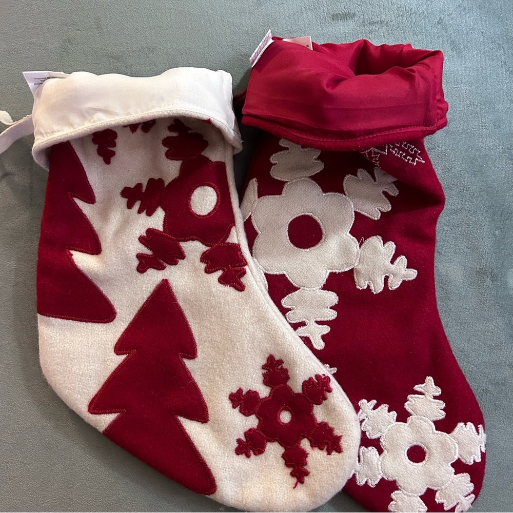 Set of 2 Christmas stockings (snowflakes & trees appliqués) - Picture 7 of 7